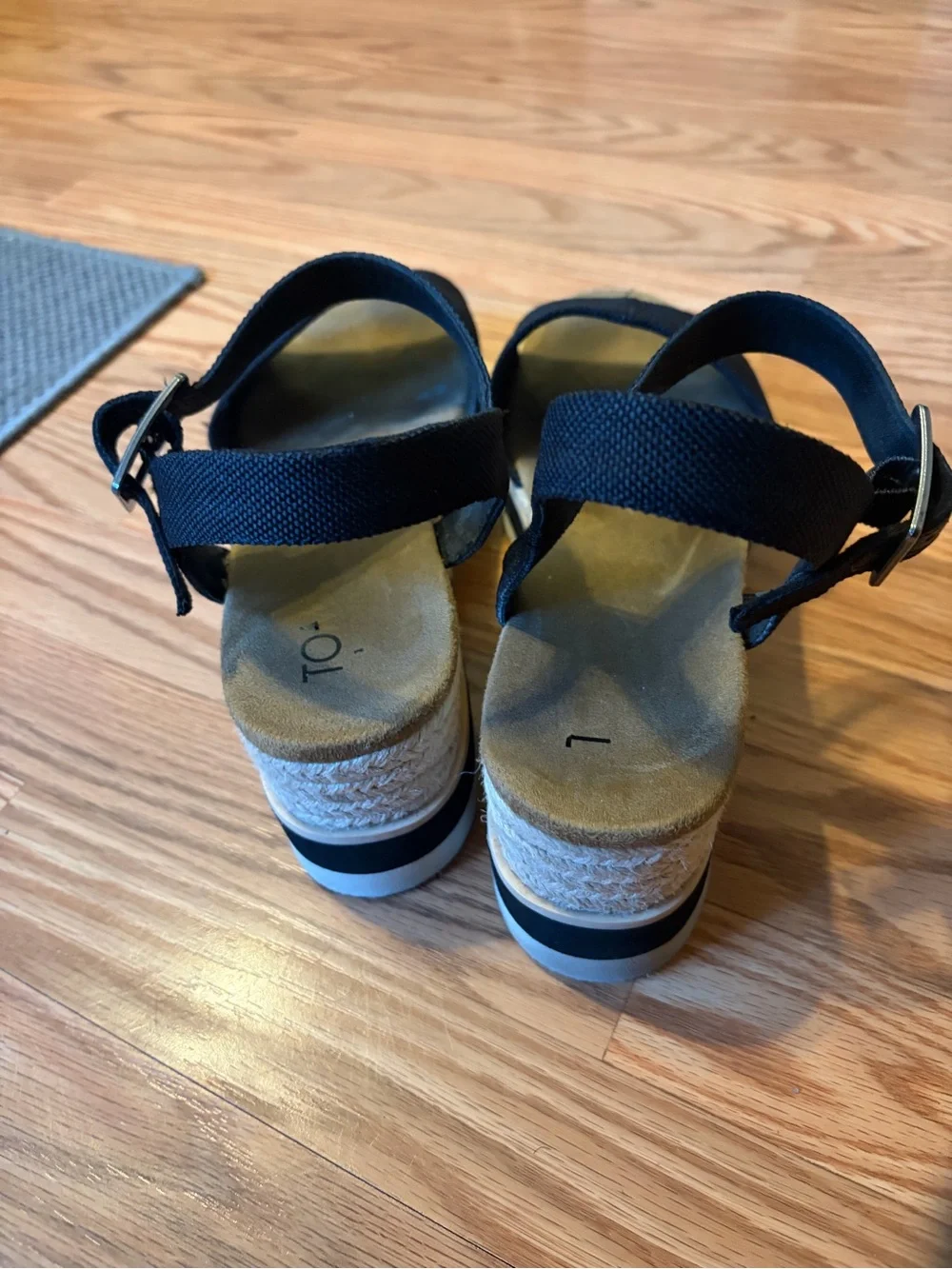 Toms Black Wedge Ankle-Strap Sandals